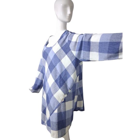 Ali Miles Asymmetrical Linen Boho Country Chic Gingham Women's size 2X Fliwy Top - Picture 2 of 12